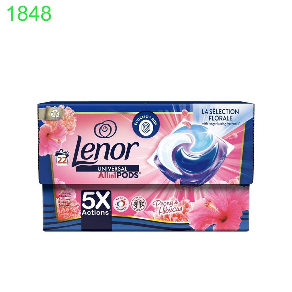 Капсули за пране Lenor all in 1 pods universal Peony and Hibiscus 22бр в кутия 0.575лв/бр !!! ПРИ НАД 4 КУТИИ