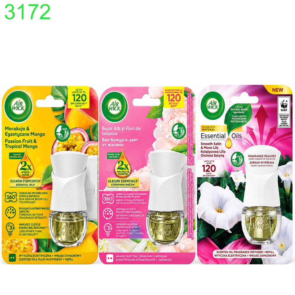 Електрически ароматизатор машинка+пълнител Air Wick Essential Oils с етерични масла 19мл !!! ПРИ НАД 6 БРОЯ