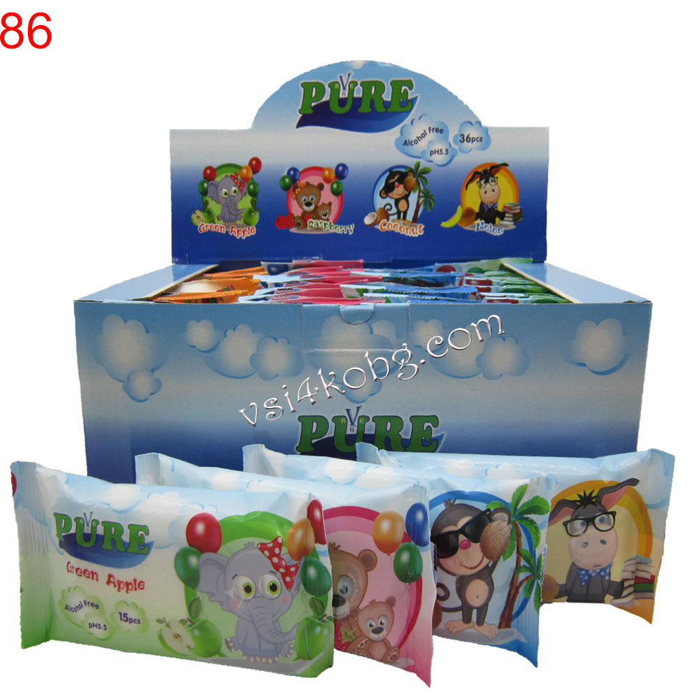 Мокри кърпи джобни Pure 15 бр/36 бр в кутия 0.25лв/бр