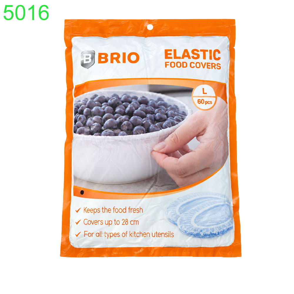 Ластични пликове Brio еднократни-тип капак за храна разтегливи до 28 см/L/ 60 броя в пакет!!! ПРИ НАД 10 ПАКЕТА