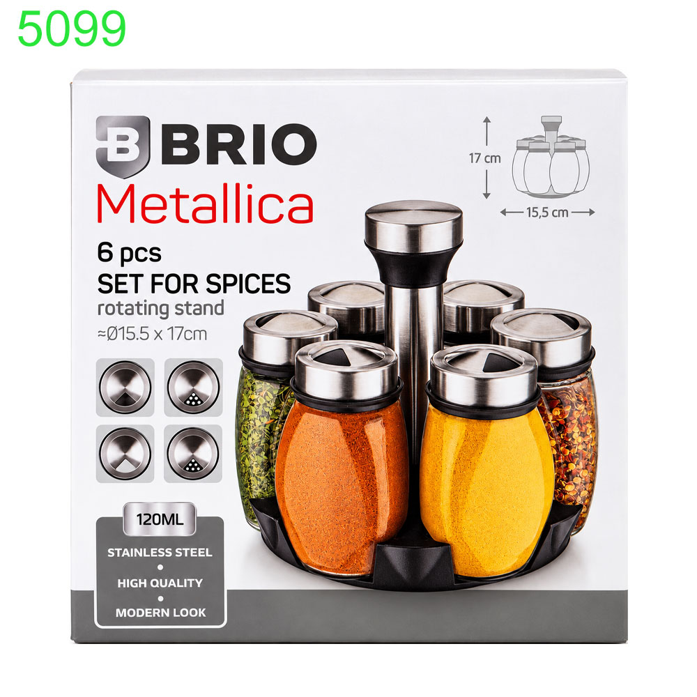 Комплект за подправки BRIO Metallica – 6 бр. с въртяща стойка