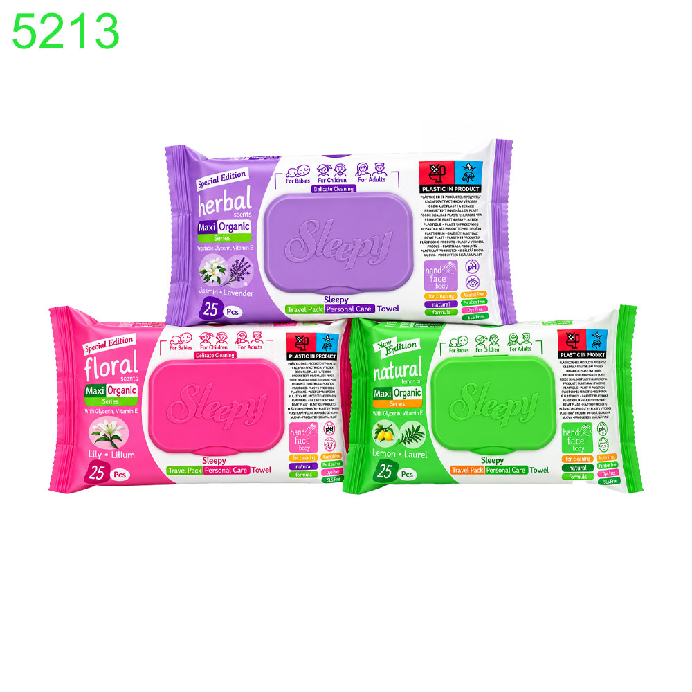 Мокри кърпички Sleepy Natural Organic с капак – 25 броя, нежни и плътни!!! ПРИ НАД 12 БРОЯ